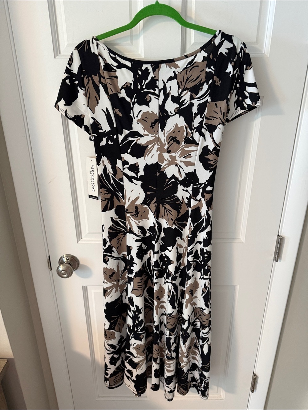 NWT Perceptions New York Floral Tie-Front Midi Dress Black Taupe White Large - Picture 6 of 7